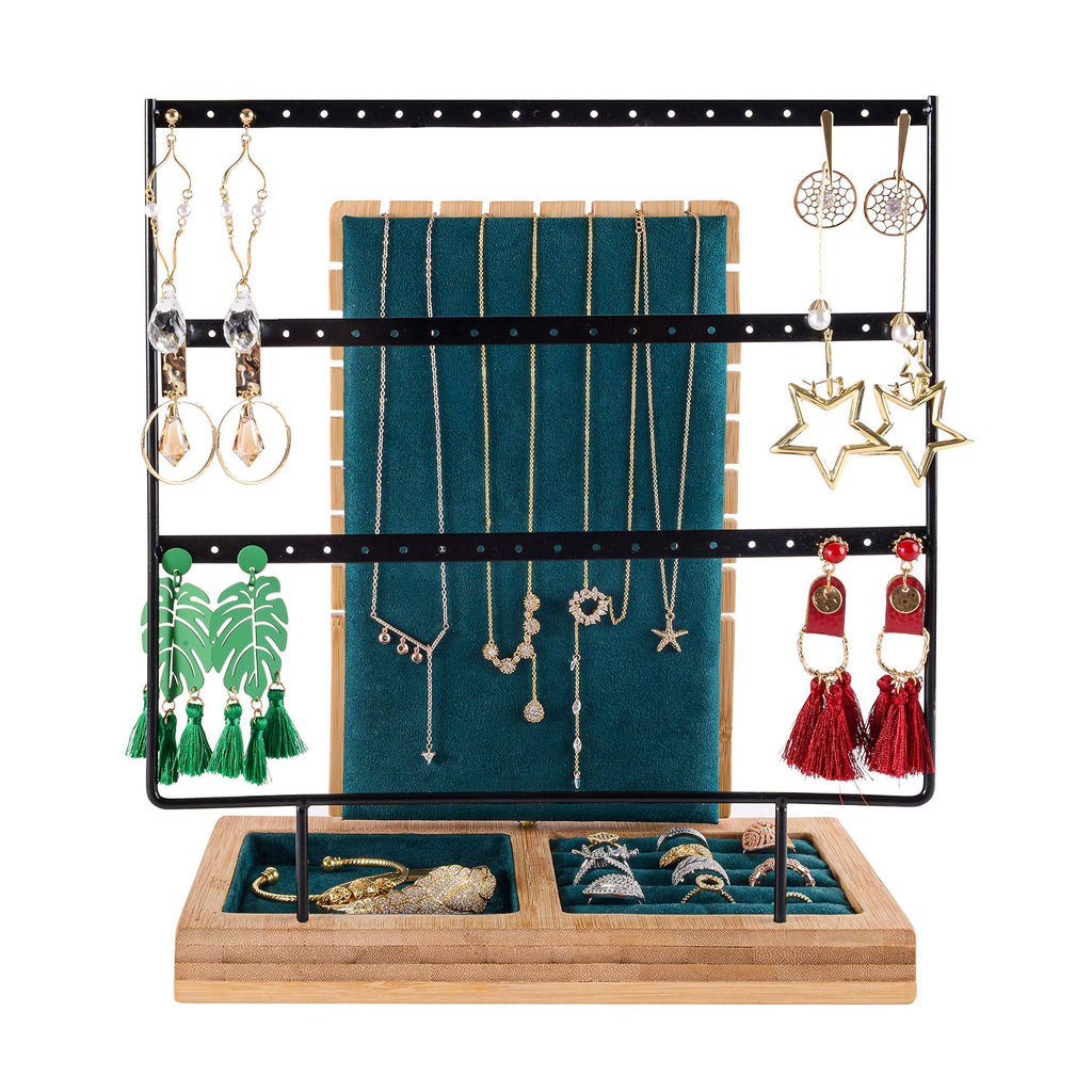  [AUSTRALIA] - Earring Holder Stand Jewelry Organizer Jewelry Display Rack Rotating Necklace Stand & Metal Earring Organizer Match Bamboo Tray For Necklaces Bracelet Earring Ring Organizer
