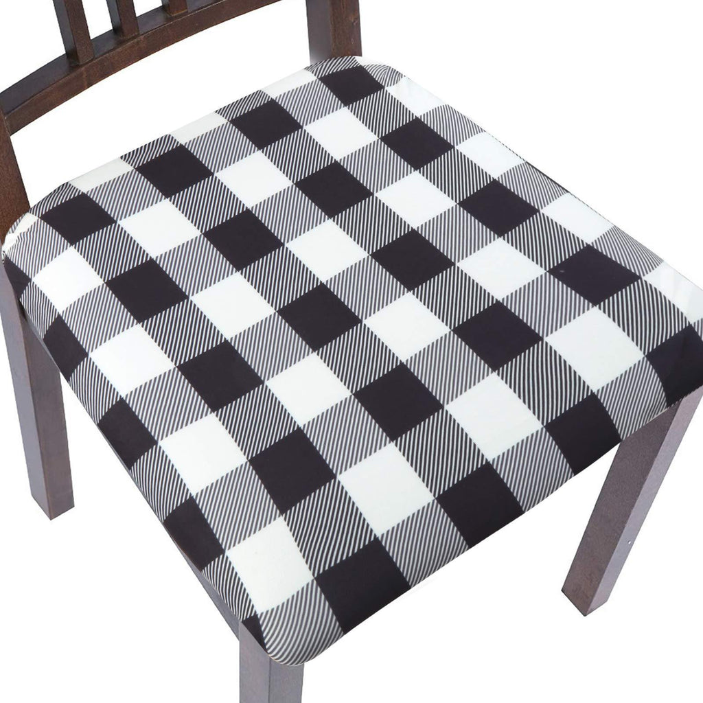  [AUSTRALIA] - ColorBird Buffalo Check Stretch Spandex Chair Seat Covers with Elastic Ties - Removable Universal Anti-Dust Dining Upholstered Chair Seat Cushion Slipcovers for Kitchen Hotel Office (4, Black & White) 4