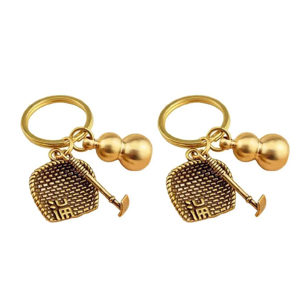  [AUSTRALIA] - lasenersm 2 Pieces Gourd Brass Wu Lou Keychains Brass Calabash Wu Lou Key Chain Brass Calabash Decorations Pendant Key Rings for Good Luck Fortune Longevity Wealth Success, Golden