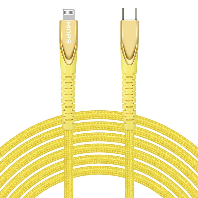 KINPS MFI Certified (3ft/1m) USB C to Lightning Fast Charging Cable Compatible with iPhone 12/11/11Pro/11 Pro Max/X/XR/XS MAX, Supports Power Delivery(for Use with Type C Chargers), Yellow 3.3ft/1m - LeoForward Australia