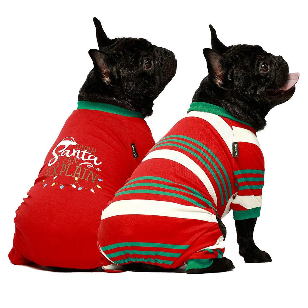 Fitwarm Dear Santa I Can Explain 2-Pack 100% Cotton Dog Christmas Pajamas for Pet Clothes Doggie Holiday Costumes Onesies Puppy Jammies X-Small Red - LeoForward Australia