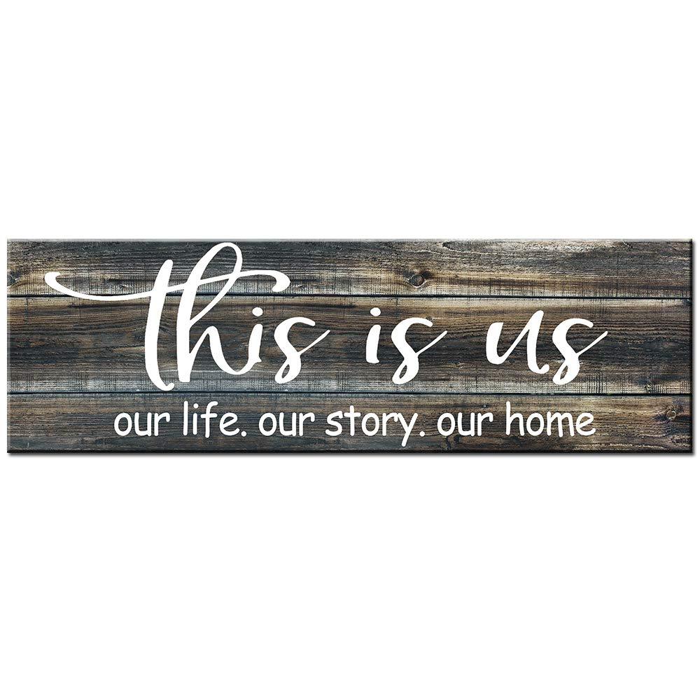  [AUSTRALIA] - BEROSS This is Us Our Life Our Story Our Home Rustic Wood Plaque Sign Farmhouse Wall Decor for Living Room Bedroom Entryway Kitchen 6 x 17.75 Inch Black