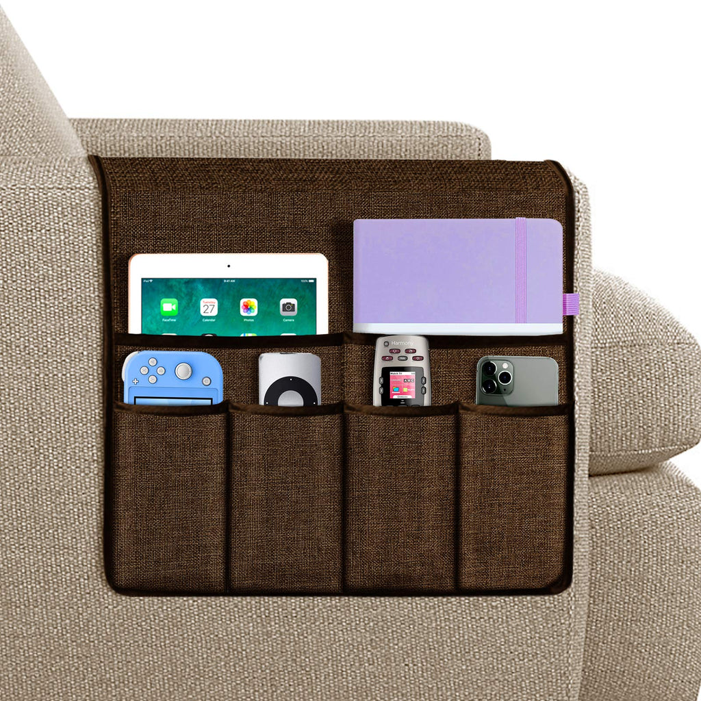  [AUSTRALIA] - Joywell Sofa Armrest Organizer, 6 Pockets Remote Holder on Couch & Chair Arm for TV Remote Control, Magazine, Books, Cell Phone, iPad, Brown 19'' x 35''