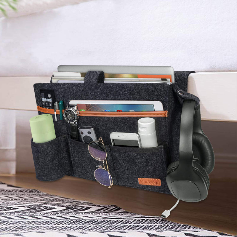  [AUSTRALIA] - SIMBOOM Bedside Storage Organizer, Beside Caddy, Table Cabinet Storage Pouch for TV Remote Control, Phones, Magazines, Tablets, Accessories - Dark Grey