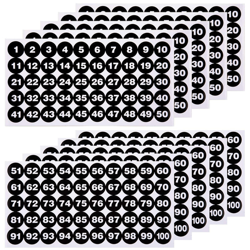 LUTER 10 Sheets Number Stickers 5 Sets of 1-100 Vinyl Number Sticker Waterproof Labels for Sorting, Organizing, Storage Boxes, Lockers, Indoor& Outdoor, Office&School Supplies (Black, 1 inch) - LeoForward Australia