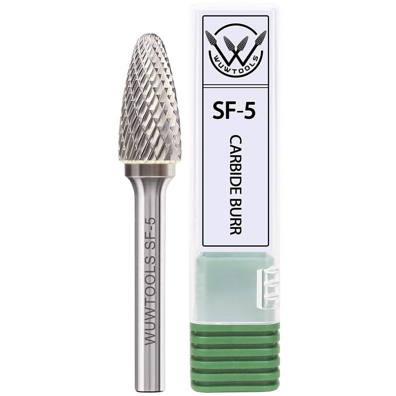 WUWTOOLS Carbide Burr SF-5 Tungsten Carbide Rotary File Carbide Drill Bit Round Nose Tree Shape Double Cut Solid Carbide Rotary Burr with 1/4" (6.35mm) Shank Diameter for Die Grinder Drill Bits - LeoForward Australia