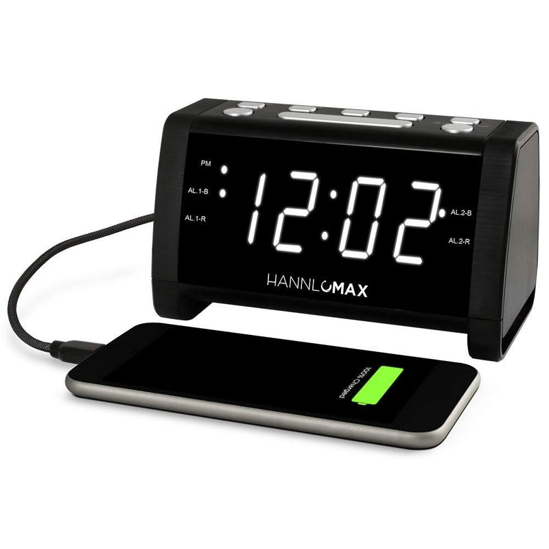 HANNLOOMAX HX-147CR Alarm Clock Radio, PLL FM Radio, 1.4" White LED Display, USB Port for 2.1A Charging, Aux-in. - LeoForward Australia