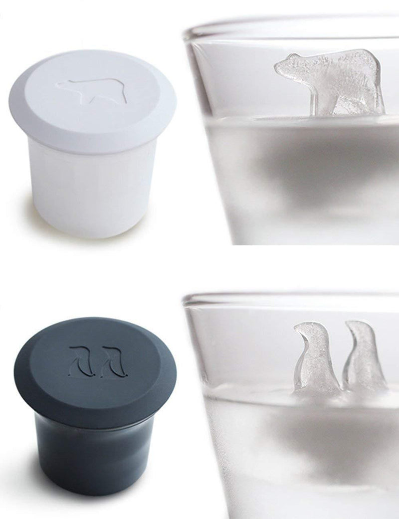  [AUSTRALIA] - Ice Cube Molds, 3D Large Polar Bear and Penguin Jelly Chocolate Non-toxic Silicone Ice Cube Tray with Lid - 2 PCS