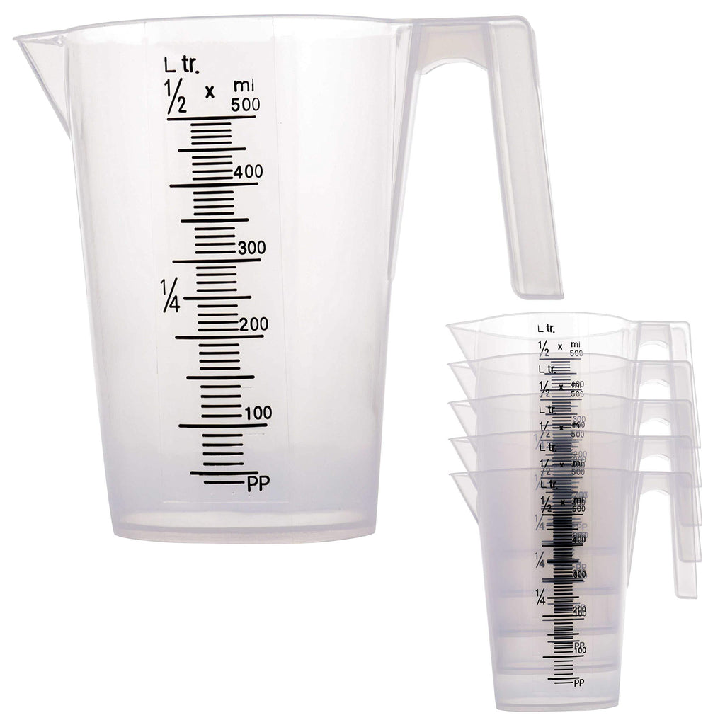  [AUSTRALIA] - TCP Global 1/2 Liter (500ml) Plastic Graduated Measuring and Mixing Pitcher (Pack of 6) - Holds Over 1 Pint (16oz) - Pouring Cups, Measure & Mix Paint, Resin, Epoxy, Kitchen Cooking Baking Ingredients 500ml