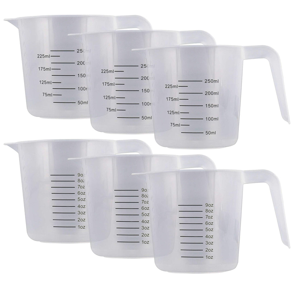  [AUSTRALIA] - U.S. Kitchen Supply - 8 oz (250 ml) Plastic Graduated Measuring Cups with Pitcher Handles (Pack of 6) - 1 Cup Capacity, Ounce and ML Cup Markings - Measure & Mix Recipe Ingredients, Flour, Water, Oil 8-Ounce