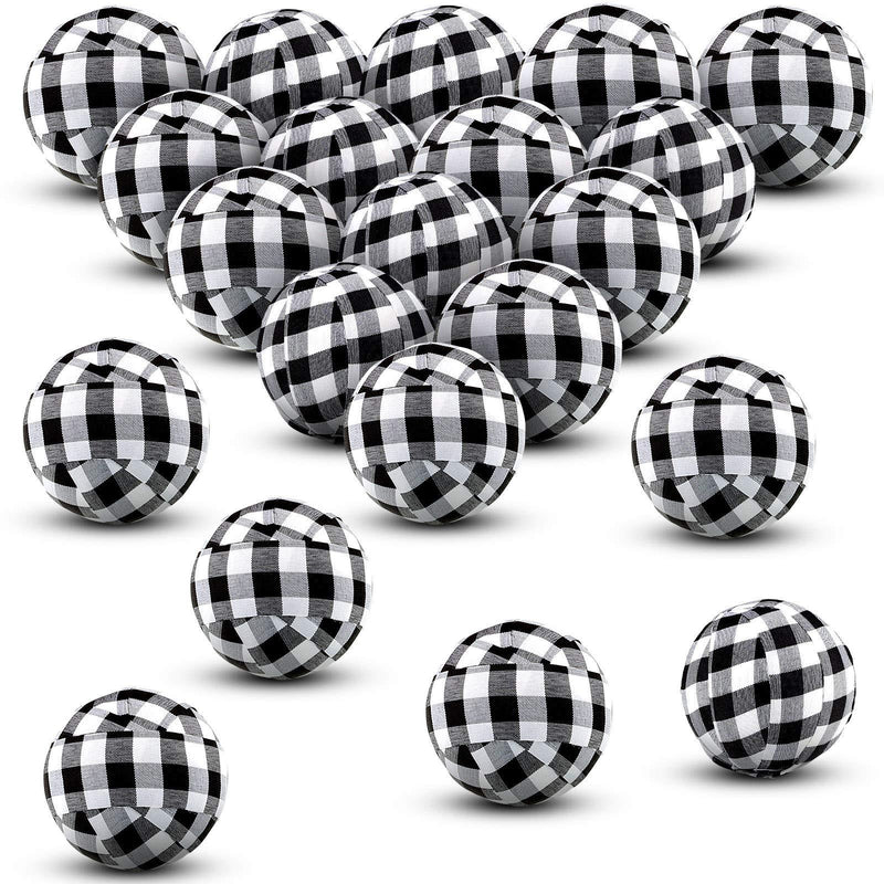  [AUSTRALIA] - Tatuo 20 Pieces Halloween Buffalo Check Fabric Wrapped Balls 2 Inch Thanksgiving Gingham Bowl Fillers for Halloween Holiday Farmhouse Home Decoration Favors (Black and White) Black and White