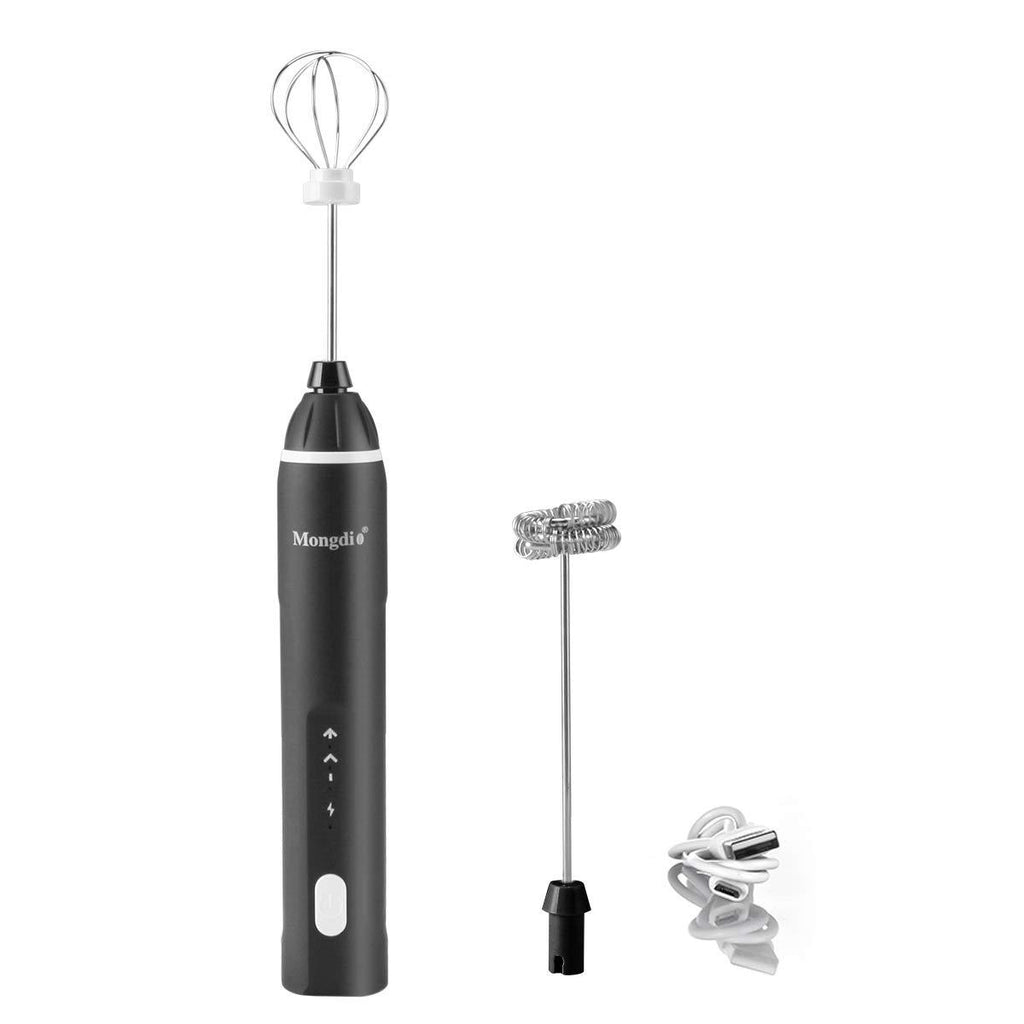  [AUSTRALIA] - Rechargeable Milk Frother Handheld Electric Foam Maker For Coffee, Latte, Cappuccino, Hot Chocolate, Durable Whisk Drink Mixer With Stainless Steel Eggbeater, Black