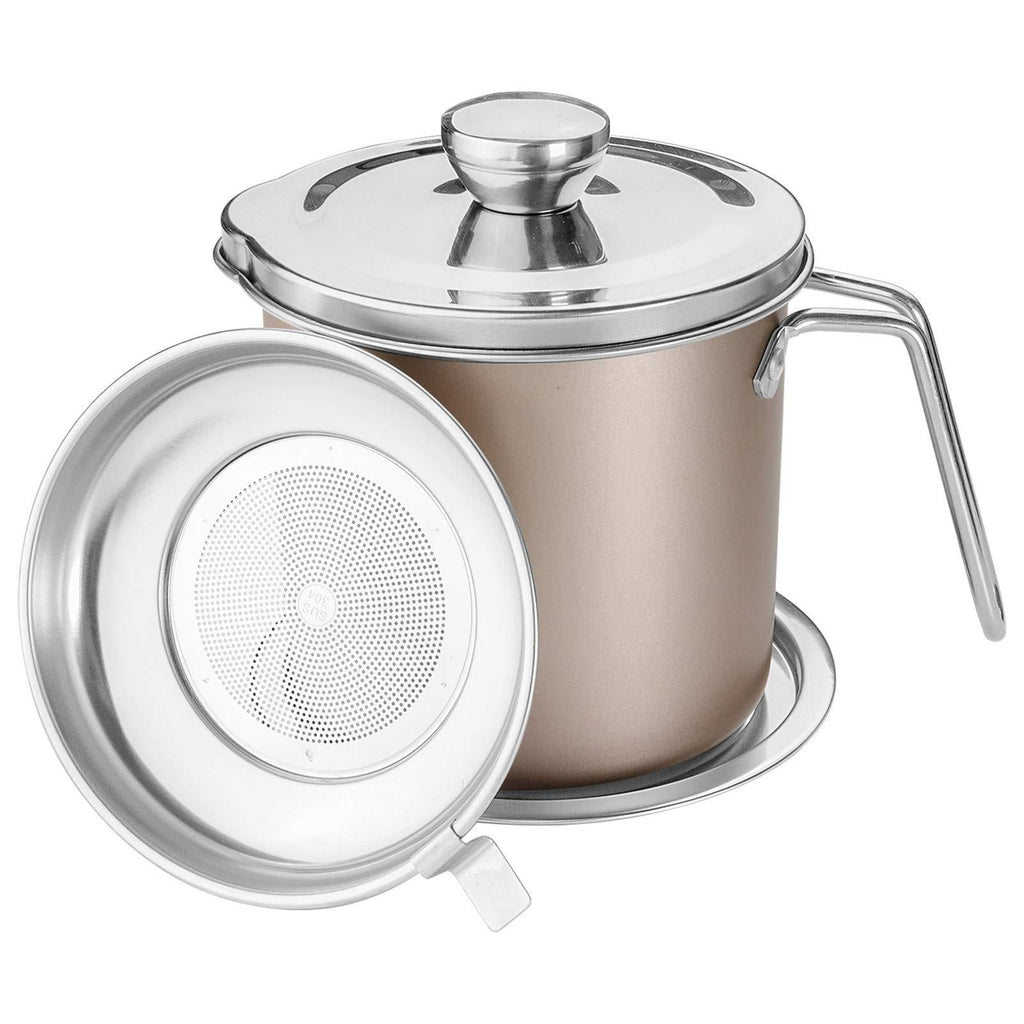  [AUSTRALIA] - Bacon Grease Container with Strainer - Toursion 1.6L/1.7Quart Stainless Steel Oil Storage Can Container with Fine Mesh Strainer, Suitable for Storing Frying Oil and Cooking Grease