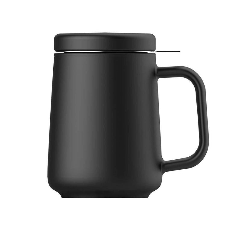  [AUSTRALIA] - Tea Te Ching Ceramic Tea Infuser Cup with Lid, Coffee Mug, 16 Ounces, Microwave Dishwasher Safe, Gift Box, Black