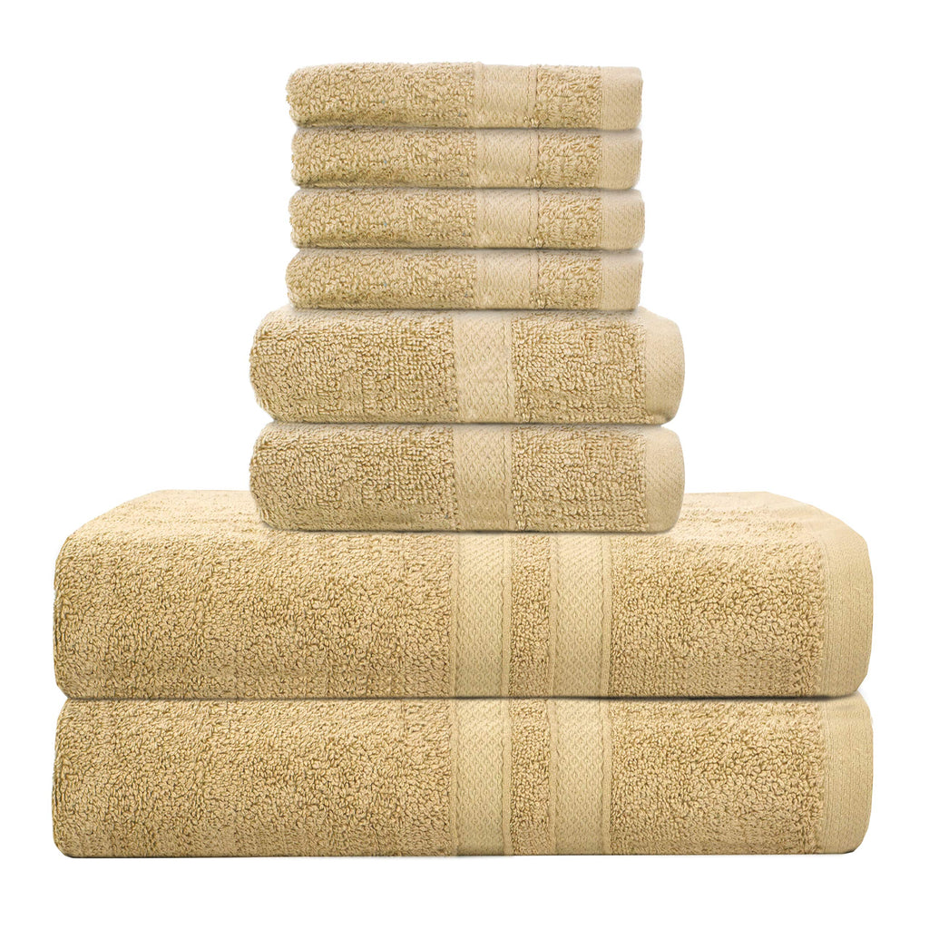  [AUSTRALIA] - Talvania Bath Towel Set - Luxury Hotel Bath Towels 100% Ring Spun Cotton 8 Piece Towel Set; 2 Bath Towels, 2 Hand Towels and 4 Washcloths Perfect for Bathrooms, Guest Room, Spa or Hotels (Beige) Beige