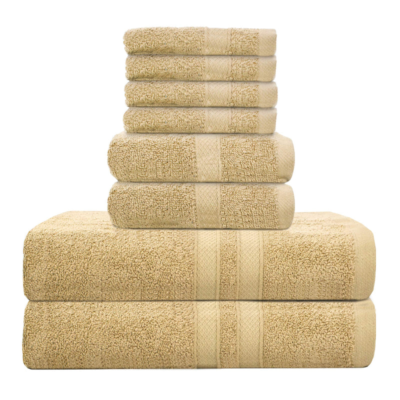  [AUSTRALIA] - Talvania Bath Towel Set - Luxury Hotel Bath Towels 100% Ring Spun Cotton 8 Piece Towel Set; 2 Bath Towels, 2 Hand Towels and 4 Washcloths Perfect for Bathrooms, Guest Room, Spa or Hotels (Beige) Beige