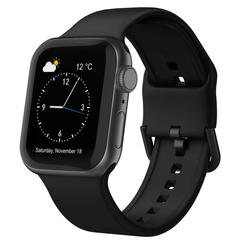 Adepoy Compatible with Apple Watch Bands 40mm 38mm, Soft Silicone Sport Wristbands Replacement Strap with Classic Clasp for iWatch Series SE 6 5 4 3 2 1 for Women Men, Black 38/40mm - LeoForward Australia