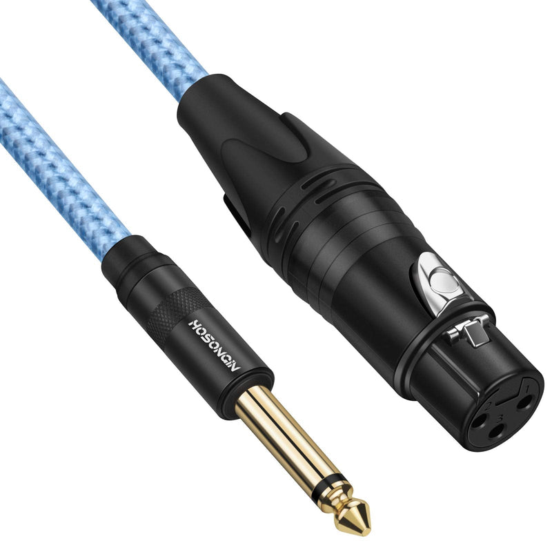  [AUSTRALIA] - XLR Female to 1/4 TS Unbalanced Microphone Cable, HOSONGIN Quarter inch (6.35mm) TS Mono Jack Interconnect Unbalanced Mic Cord - 16 Feet Blue [XLR-F-1/4TS]