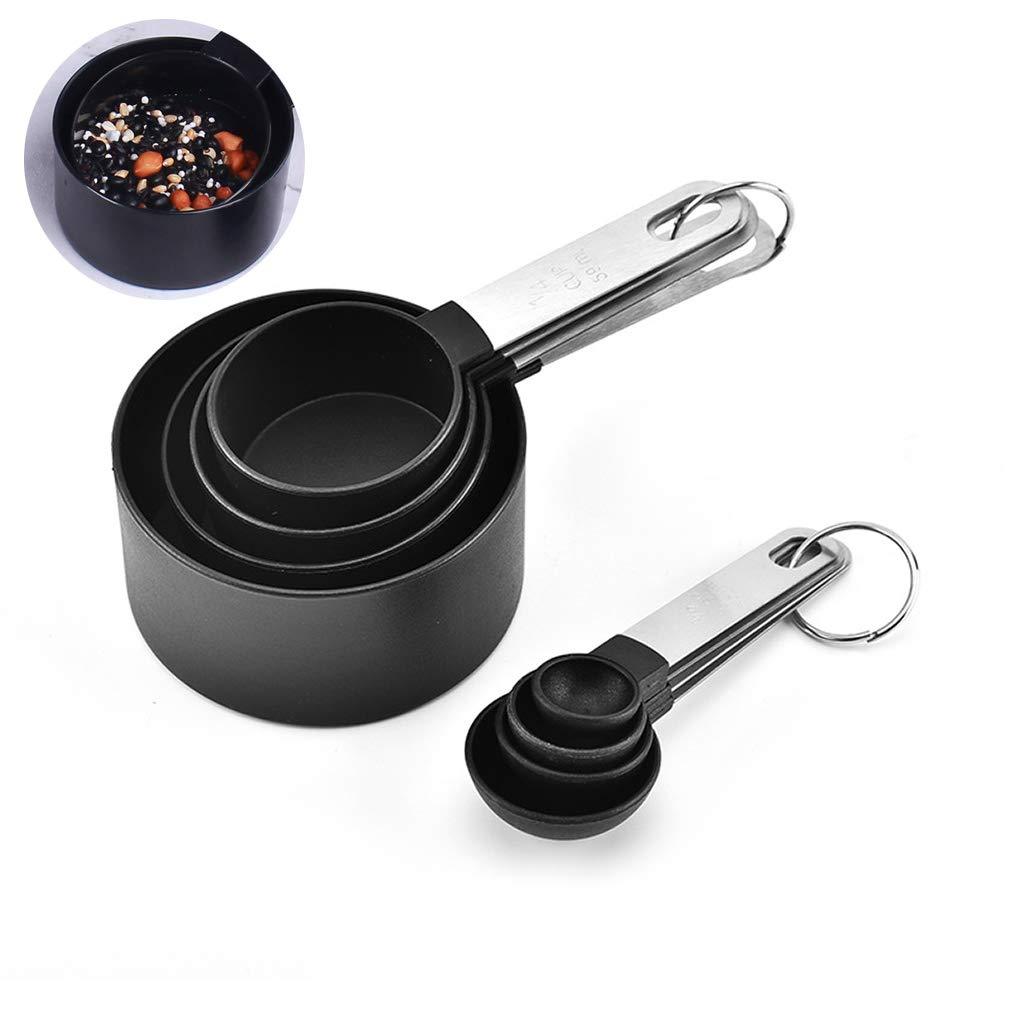  [AUSTRALIA] - 8PCS Measuring Spoons Set Measuring Cups Measuring Cups and Spoons Set Stainless Steel Measuring Spoons for Dry and Liquid Ingredients (Black-8) Black-8