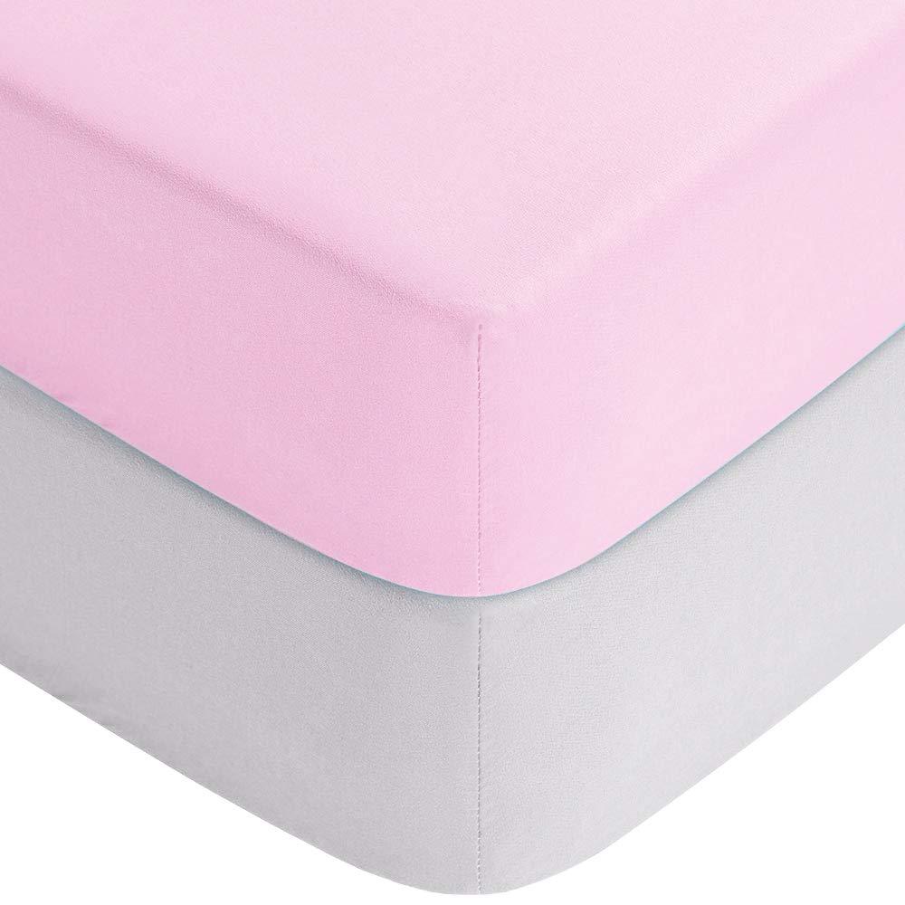  [AUSTRALIA] - Yoofoss Fitted Crib Sheet Set, 2 Pack Baby Sheets for Standard Crib and Toddler Mattresses, 28 x 52x 8In, Solid Color, Soft, Hypoallergenic - Pink & Grey
