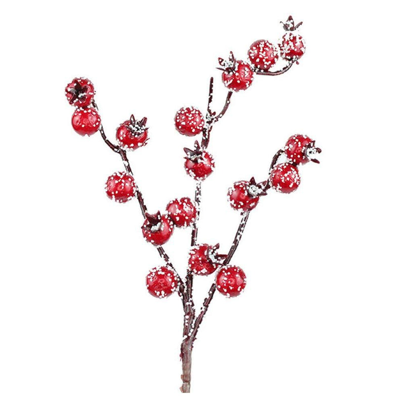  [AUSTRALIA] - Amosfun 10Pcs Artificial Red Berry Picks Stems Christmas Frosted Holly Berry Branches Christmas Floral Arrangements Table Centerpieces DIY Crafts