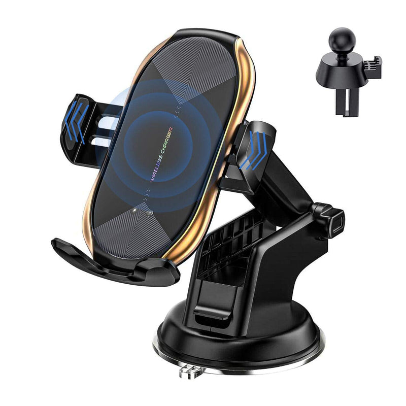  [AUSTRALIA] - YITUMU Wireless Car Charger,15W Qi Fast Charging Auto-Clamping Car Phone Holder Mount,Air Vent Windshield Dashboard Car Phone Mount,Long Arm Suction Cup Cell Phone Holder for iPhone Samsung LG Gold