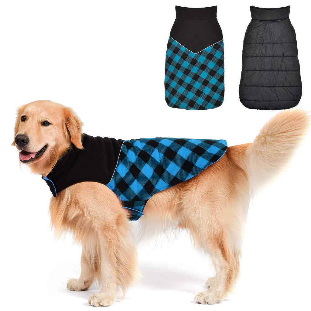Fragralley Dog Winter Coat, Reversible Waterproof Winter Pet Snow Jacket, Dog Cold Clothes Warm Cotton Vest Windproof Sweaters, Plaid with Reflective, for Small Medium and Large Dogs,Dog Coat X-Small Blue - LeoForward Australia