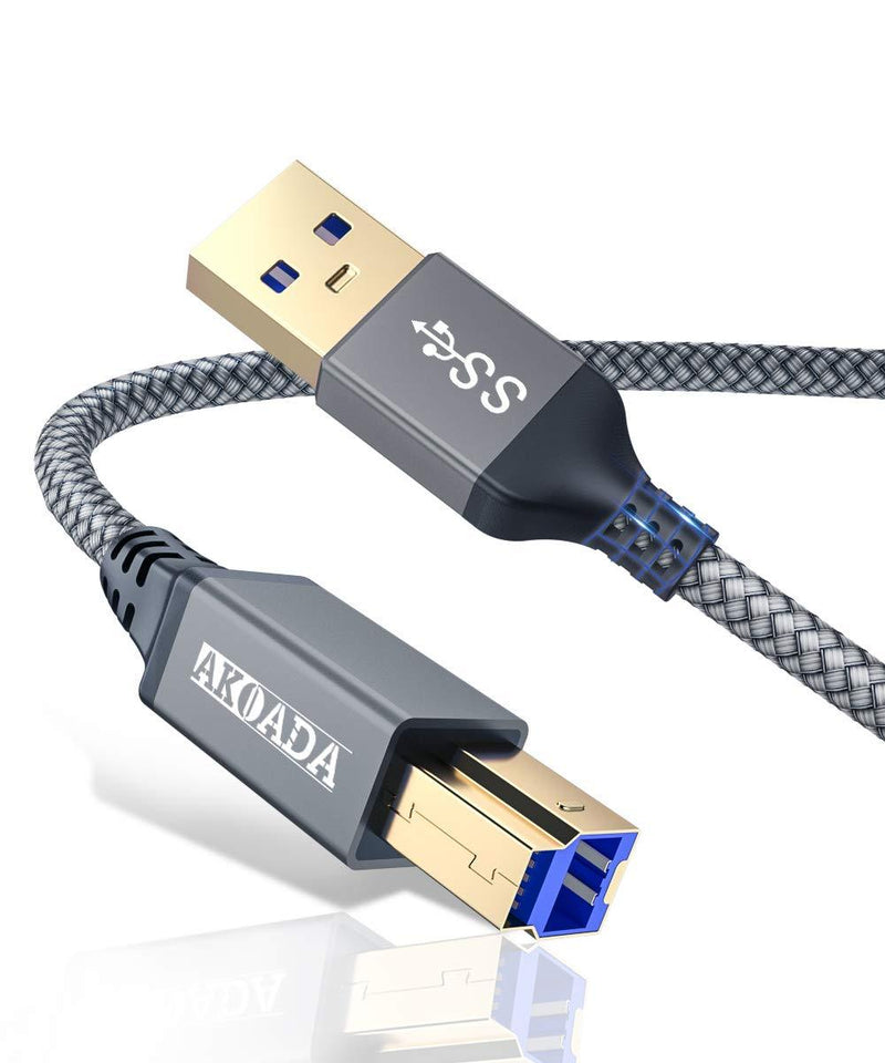 USB A to USB B 3.0 Cable(6.6FT), AkoaDa Durable Nylon Braided Type A to B Male Cable Compatible with Printers, Monitor, Docking Station, External Hard Drivers, Scanner, USB Hub and More Devices(Grey) 2m Grey - LeoForward Australia