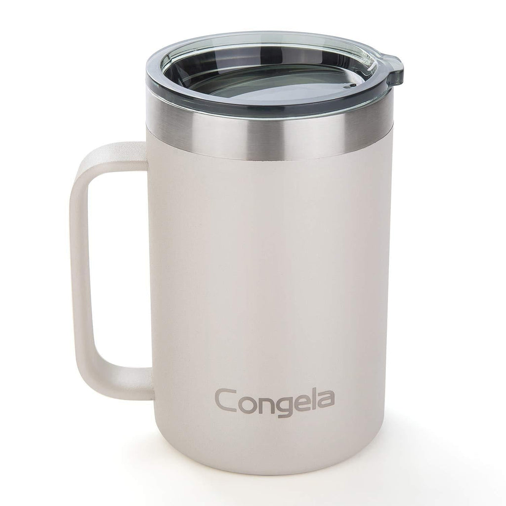  [AUSTRALIA] - Congela 18oz Stainless steel insulated coffee mug with handle, tea cup with Tritan lid and Cement color perfect for winter outdoor camping or fishing (Cement, 18oz)