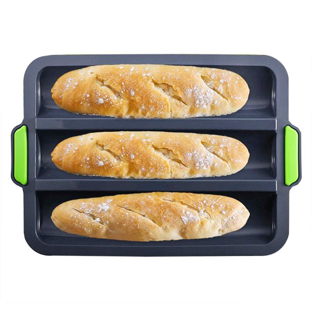  [AUSTRALIA] - Silicone Baguette Pan Non-stick French Bread Baking Mould, 3 Wave Baguette Tray Loaf Pan 11"x2.3" Bake Mold, Non-Stick Baking Liners Mat Oven Toaster Pan Silicone Sandwich French Baking Tray(Grey) Gray