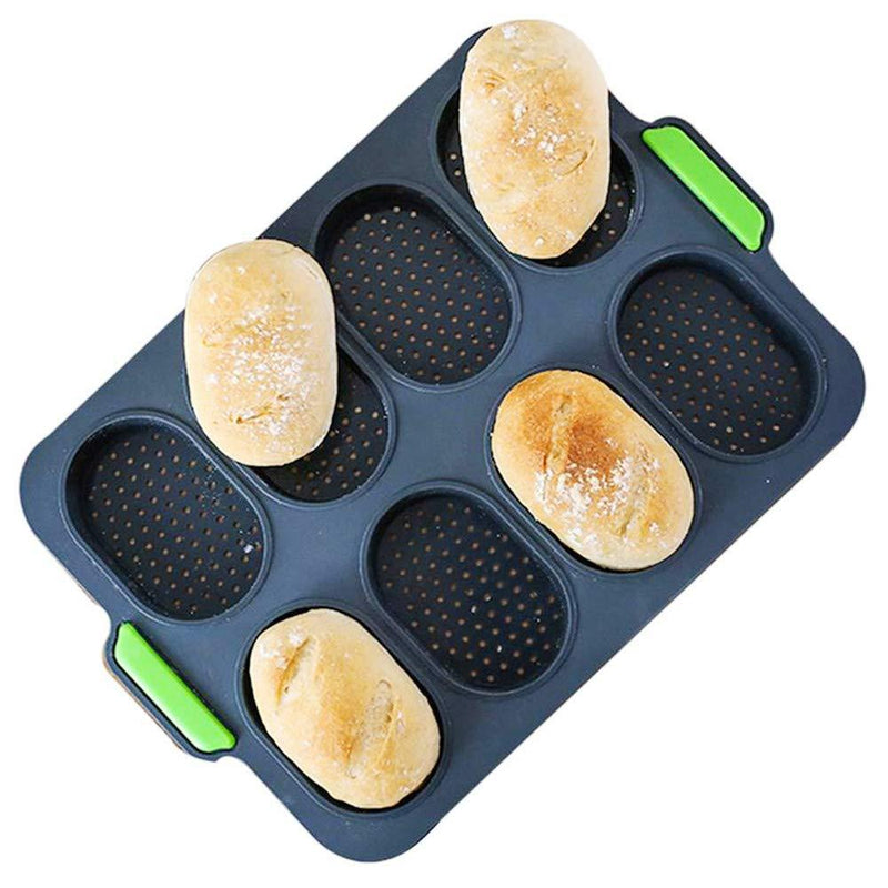  [AUSTRALIA] - Silicone Baguette pan Mini Baguette Baking Tray, Bread Crisping Tray Hot Dog Molds, Non-stick Perforated French Bread Loaf Baking Mould, Toast Cooking Bakers Roll Pan Sandwich Mold (Grey) Gray