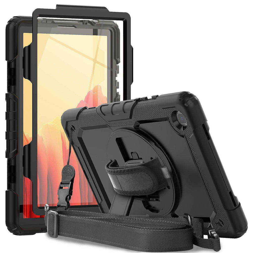  [AUSTRALIA] - Samsung Galaxy Tab A7 Case 2020 | Herize SM-T505/SM-T500/SM-T507 Case with Screen Protector | Full Body Shockproof Rugged Protective Durable Cover W/ Stand Shoudler Strap for Galaxy Tab A7 10.4 inch Black
