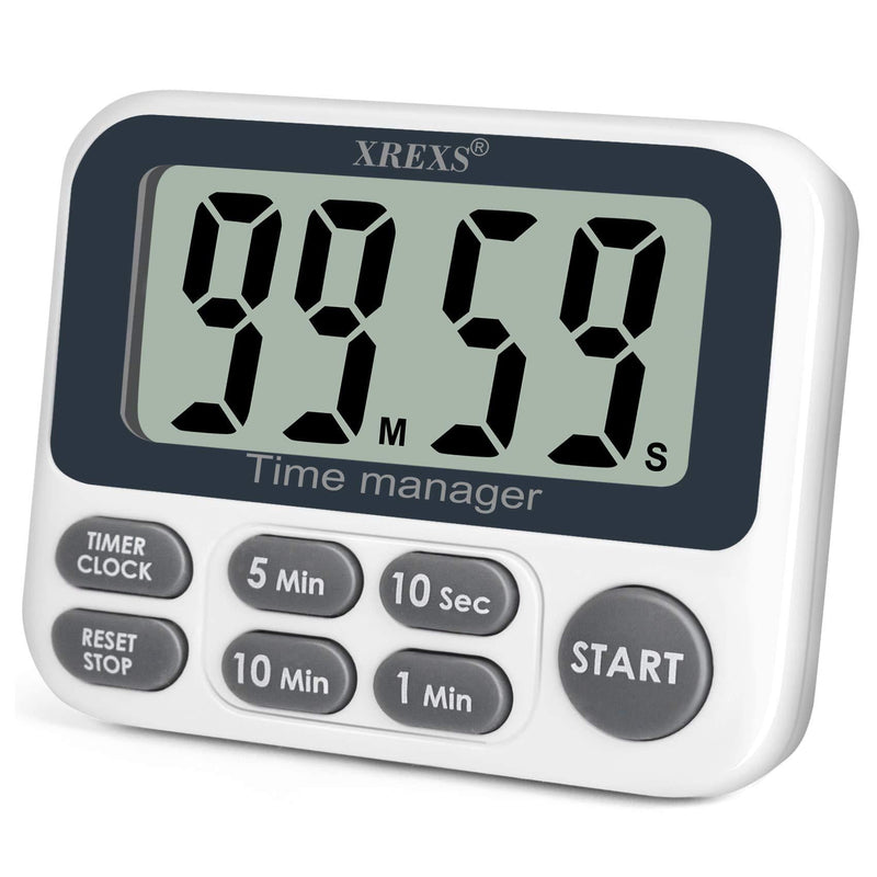  [AUSTRALIA] - XREXS Digital Kitchen Timer, Magnetic Countdown Up Cooking Timer Clock with Large LCD Display, Adjustable Volume, Loud Alarm & Strong Magnet Classroom Timer for Teachers (Batteries Included)