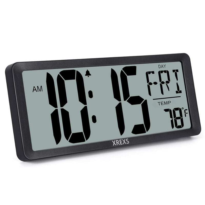  [AUSTRALIA] - XREXS Large Digital Wall Clock, Battery Operated Alarm Clocks for Bedroom Home Decor, Count Up & Down Timer, 14.17 Inch Large LCD Screen with Time/Calendar/Temperature Display (Batteries Included)