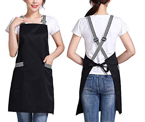  [AUSTRALIA] - Amytalk Cross Back Cooking Aprons for Women Men Adjustable Strap With Large Pockets Black Apron for Men and Women with Pockets | Adjustable Chef Apron for Grilling Cute Apron Durable Tool Aprons for Cooking Cleaning BBQ Painting 1pack Black