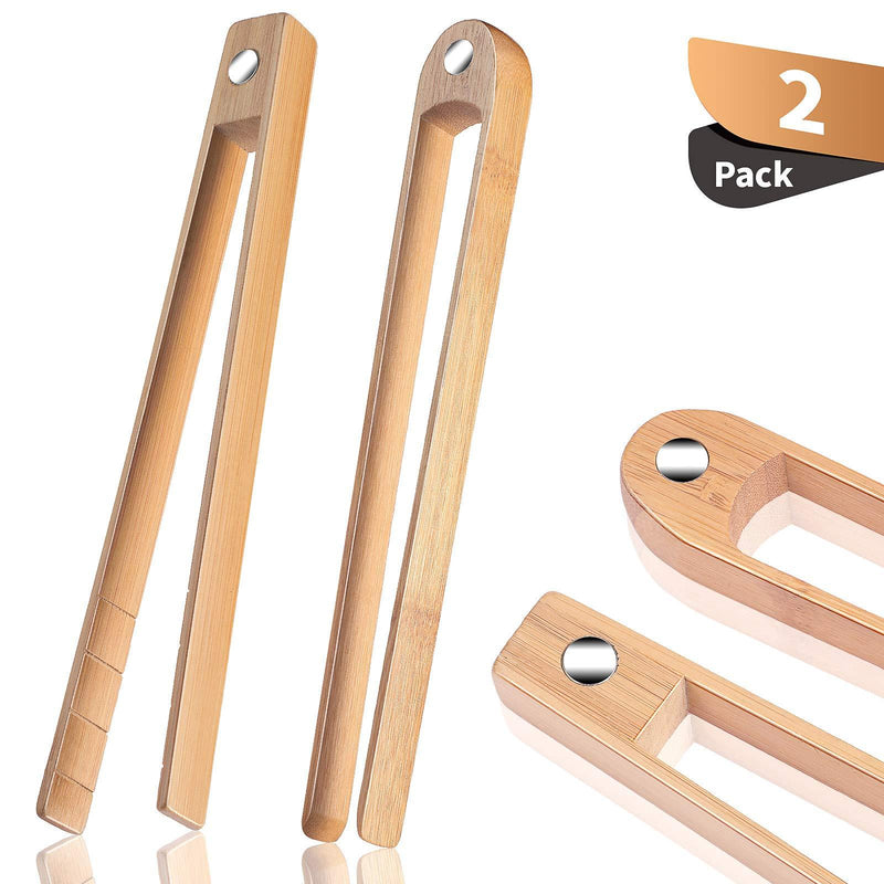  [AUSTRALIA] - 2 Pieces Magnetic Bamboo Toaster Tongs 8.7 Inch Wooden Kitchen Toast Tongs for Cooking, Natural Bamboo Kitchen Utensils Suitable for Bagel, Toast, Cake, Bacon, Muffin, Bread