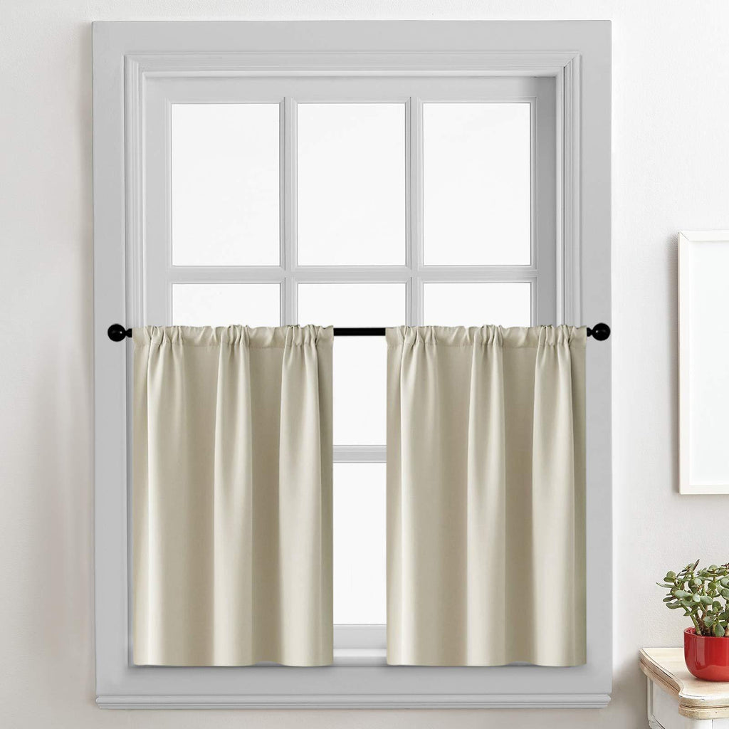  [AUSTRALIA] - CUTEWIND Kitchen Tier Curtains 24 inches Long 2 Panels Beige Rod Pocket Room Darkening Window Treatment Thermal Insulated Short Drapes for Small Window W25"×L24"