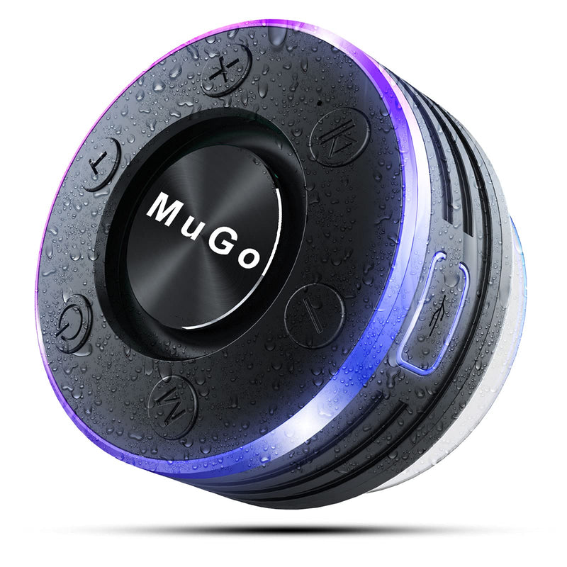 MuGo Bluetooth Speaker, Wireless Speaker with Suction Cup, IP7 Waterproof Portable Bluetooth Speakers for Shower, Mini Outdoor Speaker with Ambient LED Light, 360° Full Surround Sound, Enhanced Bass Black - LeoForward Australia