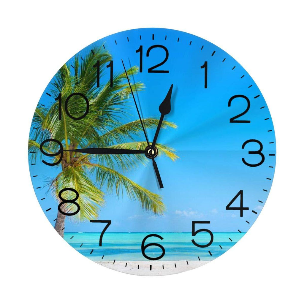  [AUSTRALIA] - ANHUI Wall Clock Number Clock Number Decorative Coconut Trees Haning Clock Silent Non Ticking Round Clock for Living Room Kitchen Bedroom 10