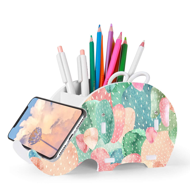  [AUSTRALIA] - Desk Supplies Organizer, Mokani Cute Elephant Pencil Holder Multifunctional Office Accessories Desk Decoration with Cell Phone Stand Office Supplies Desk Decor Organizer Christmas, Cacti Flower