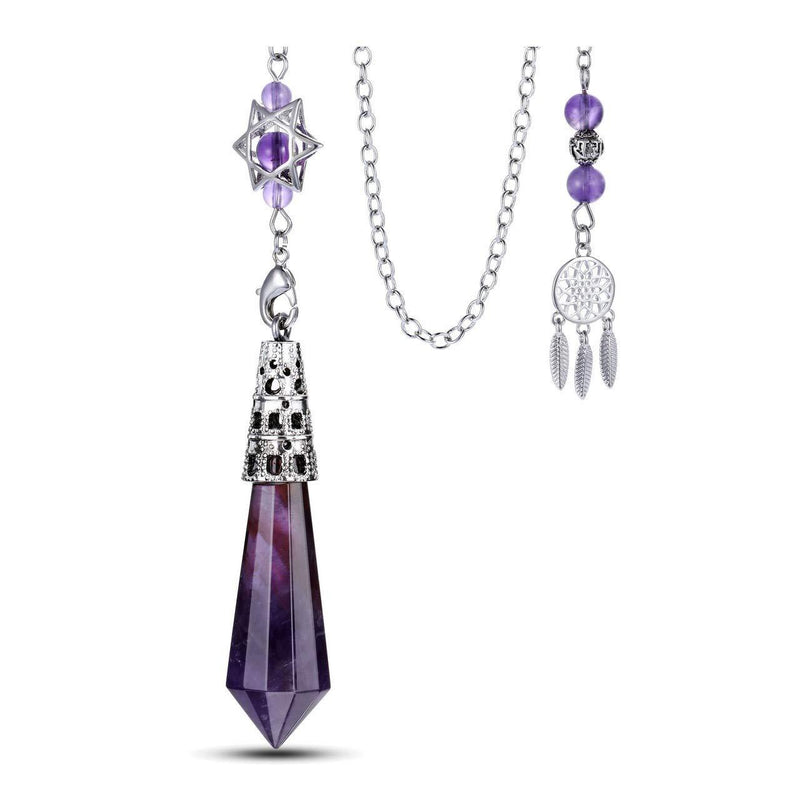  [AUSTRALIA] - CrystalTears Natural Amethyst Crystal Dowsing Pendulum 12 Facet Reiki Healing Crystal Gemstone Point Pendulums for Divination Wicca Meditation Crystal Therapy Amethyst Pendulum