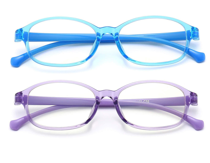 Blue Light Blocking Glasses for Boys Girls Age 3-12, Soft Computer Gaming Eyeglasses Frames Anti Kids Eye Strain Eyewear Purple+blue(2 Packs) - LeoForward Australia