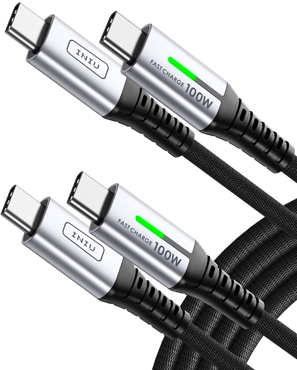 USB C Cable, INIU 100W PD 5A QC 4.0 Fast Charging USB C to USB C Cable, (2-Pack 6.6ft+6.6ft) Nylon Braided Type C Data Cable for Samsung S20+ S10 Note 10 iPad Pro MacBook Pro Google Pixel etc - LeoForward Australia