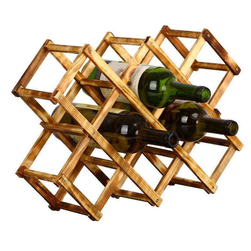  [AUSTRALIA] - Unkno Foldable Wooden Wine Rack - Natural Wine Bottle Holder with 8 Slots Holds 10 Wine Bottles - Tabletop Free Standing Wine Bottle Stand Holder Display Shelf for Home Kitchen Bar Cabinets