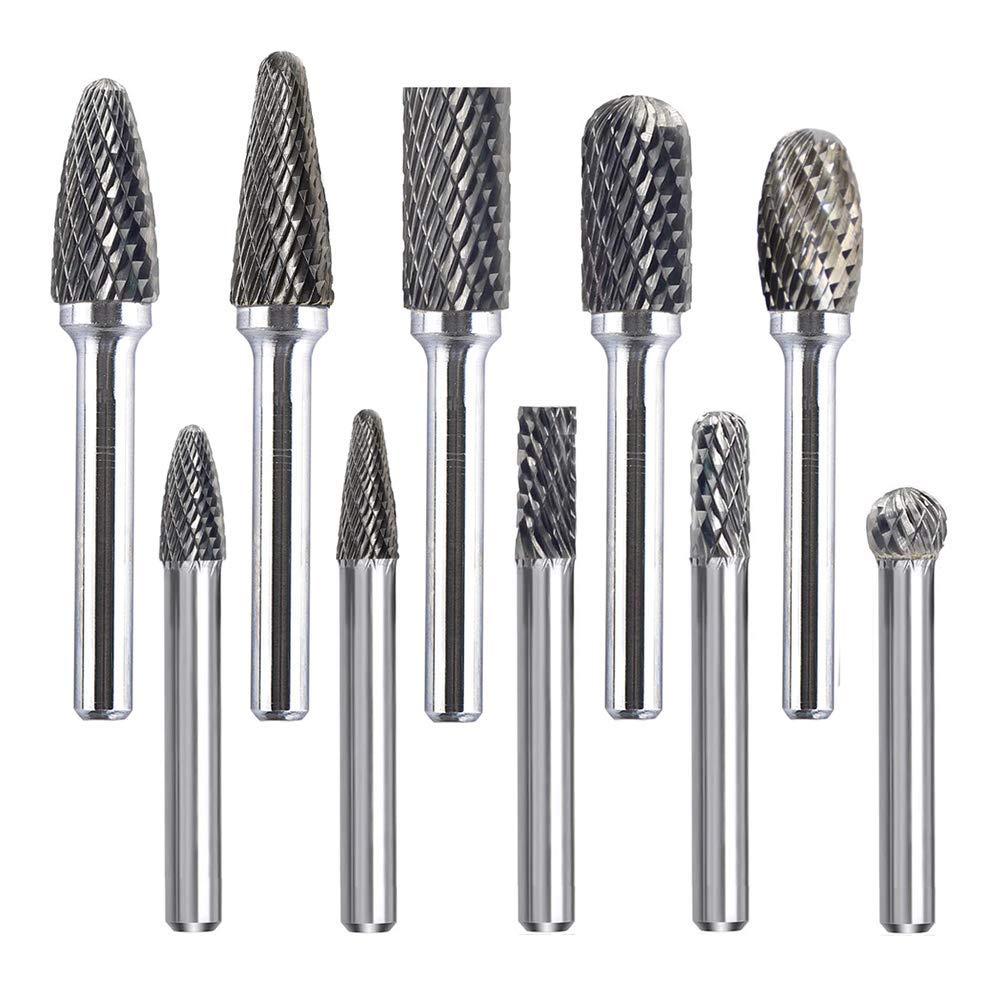 Double Cut Carbide Rotary Burr Set – 1/4’’ Shank 10 pcs Tungsten Steel Rotary Files, Die Grinder Bits for Metal Polishing Wood Carving Drilling Engraving by ORAPXI 1/4 Double cut - LeoForward Australia