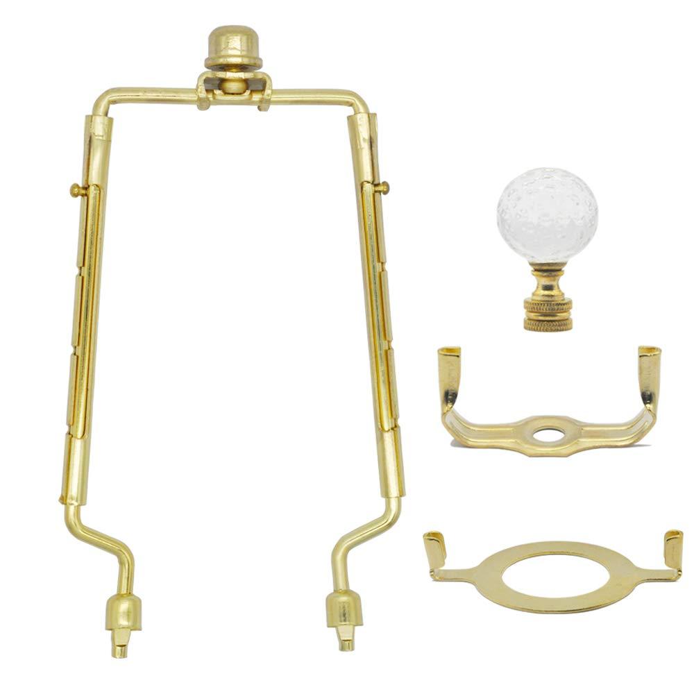  [AUSTRALIA] - 7 8 9 10 inch Lamp Shade Harp Holder,Adjustable Gold Lamp Harp Fits both E26 Light Base UNO Fitter Adapter and Saddle Base,Brass Color UNO Fitter Adapter Finial Set