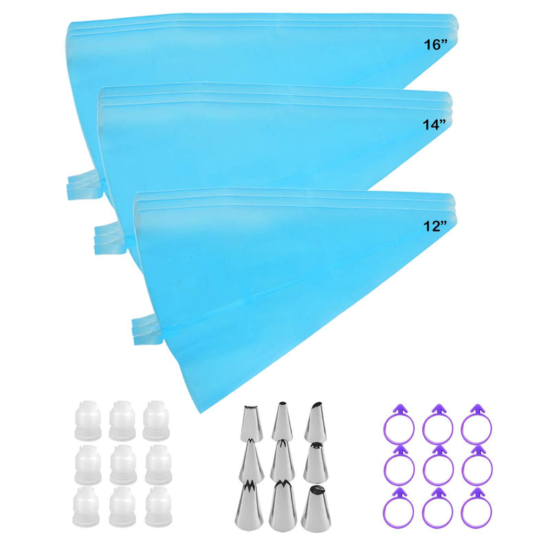  [AUSTRALIA] - Piping Bags Pastry Bags 36Pcs Icing Piping Bags and Tips Sets with 9 Reusable Silicone Piping Bags (12’’+14’’+16’’), 9 Standard Couplers, 9 Different Frosting Tips and 9 Cake Decorating Bag Ties