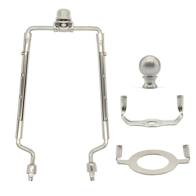  [AUSTRALIA] - 7 8 9 10 inch Lamp Shade Harp Holder,Adjustable Lamp Harp Set Fits E26 Light Base UNO Fitter Adapter and Saddle Base,with 2 Shade Attaching Finial Top,Silver Lampshade Harp Kit Nickel Color