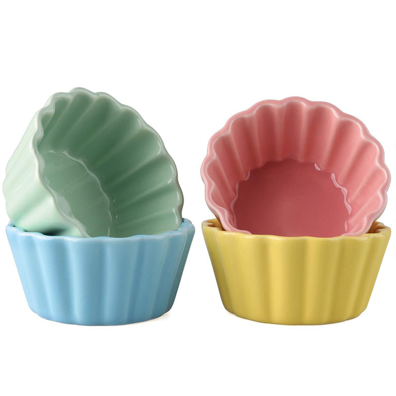  [AUSTRALIA] - Porcelain Souffle Dishes Set of 4 Ramekins for Baking Cooking Soufflé Creme Brulee Puddings Custard Cups(Colorful)