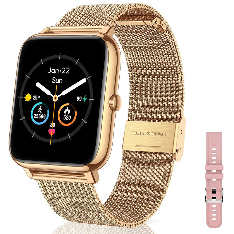 [AUSTRALIA] - CanMixs Smart Watch for Android Phones iOS Waterproof Smart Watches for Women Men Sports Digital Watch Fitness Tracker Heart Rate Blood Oxygen Sleep Monitor Touch Screen Compatible Samsung iPhone P22gold-S